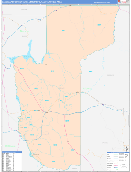 Lake Havasu City-Kingman Metro Area Digital Map Color Cast Style